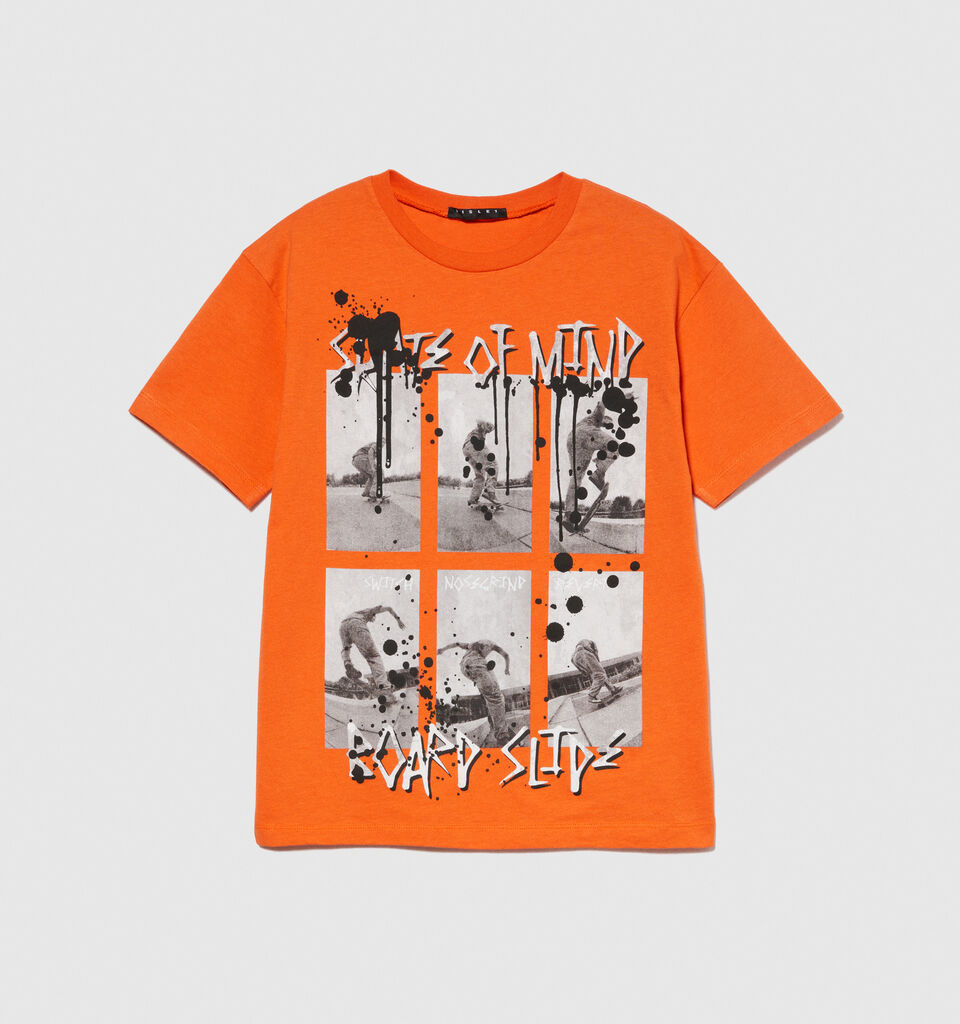 T-shirt with print - boys' short sleeve t-shirts - Orange | Sisley Young image number 1